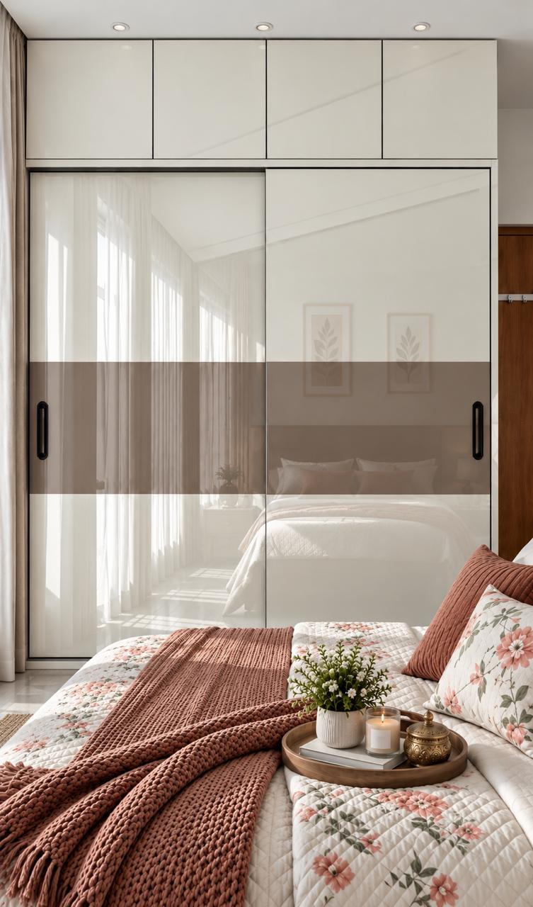 Modern glass sliding wardrobe with color band